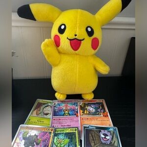 Pikachu plush pokemon cards